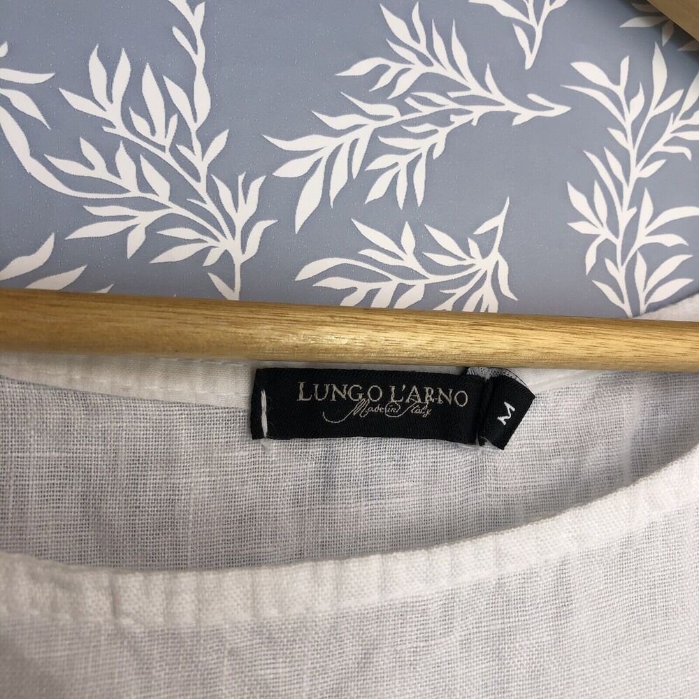 Lungo L'arno Made In Italy 100% Linen Crochet Sleeveless White Top Size M - Picture 5 of 15
